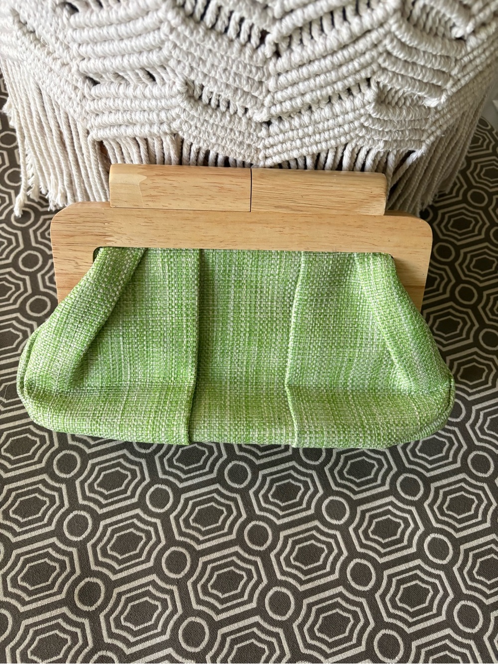 Francesca's Collections Light Green Woven Wooden Frame Clutch NWT